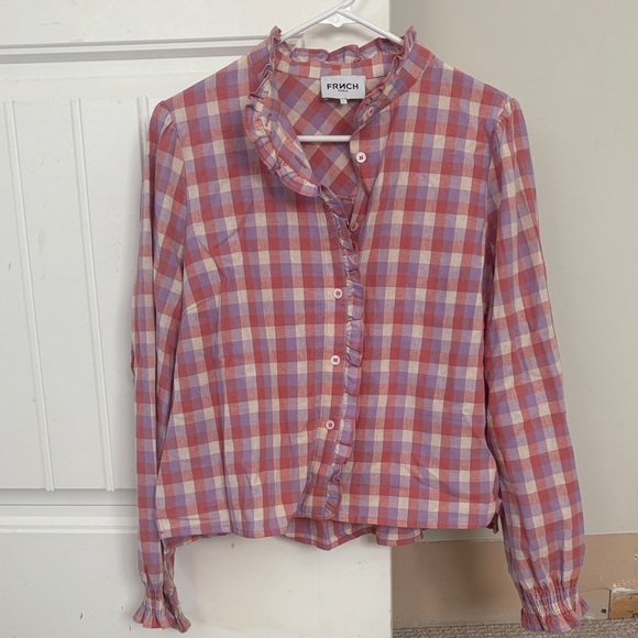 FRNCH Multicolor Checkered Ruffle Blouse - Picture 1 of 4